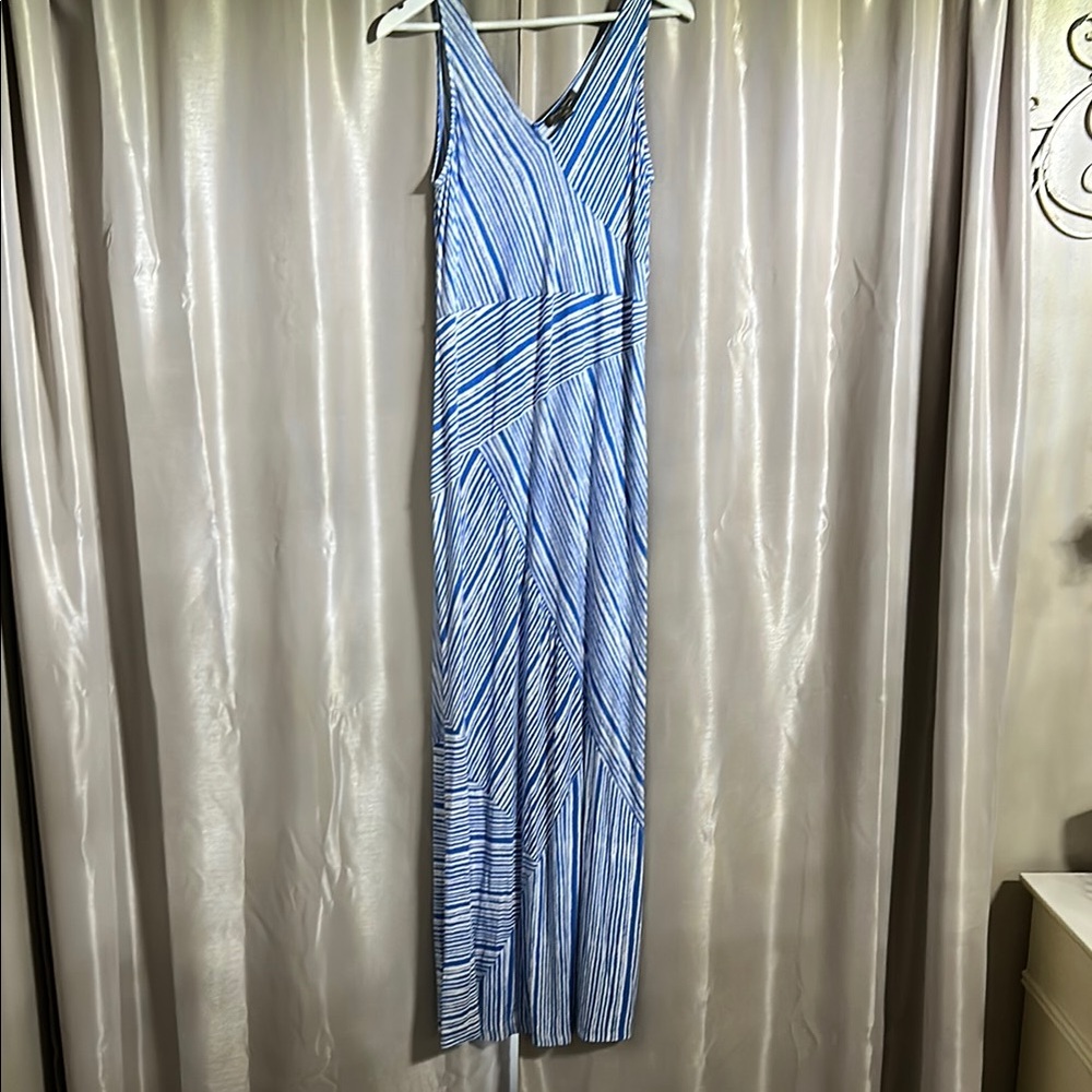 Tommy Bahama Blue & White Striped V‑Neck Maxi Dress